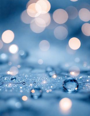 The primary subject of the image is a close-up of a blue background with a pattern of tiny bubbles. The setting appears to be a dark room with a blue light, creating a moody atmosphere. The visual style is a combination of a photo and digital art, as the bubbles are depicted in a realistic manner while the background is digitally created. The colors and mood of the image are predominantly blue, with the bubbles adding a touch of white and light blue.