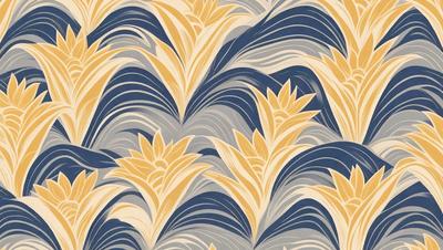 The primary subject of the image is a pattern of yellow and blue flowers. The setting is a blue and yellow background, which adds to the overall visual style. The flowers are depicted in a digital art or illustration format, creating a vibrant and lively atmosphere.