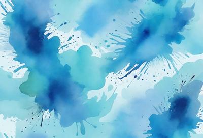 The primary subject of the image is a blue and white painting featuring a water-like scene with a blue background. The visual style of the painting is a mix of digital art and illustration, creating a unique and artistic representation of the water. The colors and mood of the painting are predominantly blue, giving it a calm and serene atmosphere.