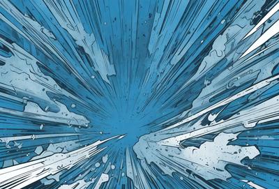 The primary subject of the image is a blue background with a white and blue explosion. The setting is a space-like environment, and the visual style is a digital art or illustration. The dominant colors are blue and white, creating a sense of motion and energy.