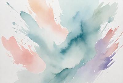 The primary subject of the image is a watercolor painting featuring a large, colorful, and abstract design. The setting is a white background, which provides a clean and uncluttered appearance. The visual style is a combination of watercolor and digital art, creating a unique and artistic representation. The dominant colors in the painting are shades of blue, green, and pink, which contribute to a vibrant and lively atmosphere.