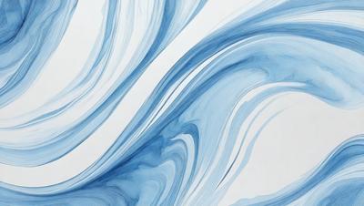 The primary subject of the image is a blue and white painting of a wave. The setting is a white background, and the visual style appears to be a digital art or illustration. The dominant colors in the painting are blue and white, creating a calming and serene atmosphere.