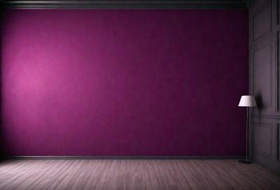 The primary subject of the image is a large, empty room with a purple wall. The setting is a room with a purple wall, and the visual style is a photo. The colors and mood of the image are predominantly purple, creating a calm and serene atmosphere.