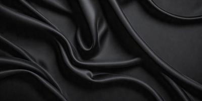 The primary subject of the image is a close-up of a black fabric, possibly a piece of clothing or a curtain. The setting is a dark background, which emphasizes the fabric's texture and appearance. The visual style is a close-up, focusing on the details of the fabric. The colors and mood of the image are predominantly dark, with the black fabric being the main focus.