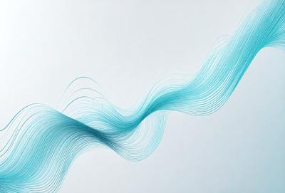 The primary subject of the image is a blue wave or stream of water. The setting is a white wall, which serves as the background. The visual style is a digital art or illustration, as the wave appears to be a digital representation. The dominant colors are blue and white, creating a calm and serene atmosphere.
