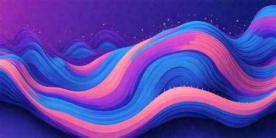 The primary subject of the image is a large, colorful wave. The wave is depicted in a vibrant blue, pink, and purple color scheme, creating a lively and energetic atmosphere. The setting is a vast, open ocean, with the wave extending across the entire image. The visual style of the image is a combination of digital art and illustration, showcasing the artist's creativity and skill in capturing the dynamic nature of the wave.