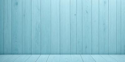 The primary subject of the image is a blue wooden wall. The setting is a room with a wooden floor. The visual style is a photo of a wooden wall. The dominant colors are blue and white, creating a calm and serene atmosphere.