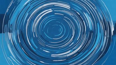 The primary subject of the image is a blue circle, which appears to be a painting or drawing. The setting is a blue background, and the visual style is artistic. The colors and mood of the image are predominantly blue, creating a calm and serene atmosphere.