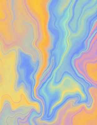 The primary subject of the image is a colorful, swirling pattern that resembles a painting or a digital artwork. The setting is a blue and yellow background, which adds to the vibrant atmosphere of the scene. The visual style is a mix of photo and digital art, creating a unique and eye-catching appearance. The dominant colors are blue and yellow, which are prevalent throughout the pattern, contributing to a lively and energetic mood.