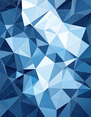 The primary subject of the image is a blue and white geometric pattern, which appears to be a digital art or illustration. The setting is a blue background, and the visual style is a combination of digital art and geometric patterns. The dominant colors are blue and white, creating a calm and soothing atmosphere.