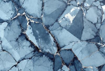 The primary subject of the image is a blue and white marble-like pattern. The setting is a blue and white marble-like surface, which could be a wall or a countertop. The visual style is a combination of a photo and a digital art, illustration, or drawing. The dominant colors are blue and white, creating a calm and serene atmosphere.