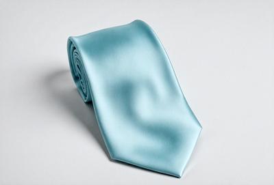 The primary subject of the image is a blue tie. The tie is placed on a white background, which creates a clean and minimalist appearance. The visual style of the image is a close-up of the tie, showcasing its color and texture. The dominant colors in the image are blue and white, giving the scene a calm and professional atmosphere.