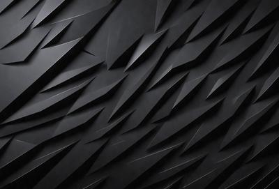 The primary subject of the image is a black and white patterned wall. The setting is a dark room, and the visual style appears to be a combination of a photo and a digital art or illustration. The dominant colors are black and white, creating a moody and dramatic atmosphere.