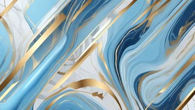 The primary subject of the image is a blue and gold patterned wallpaper. The setting is a room with a blue and gold wallpapered wall. The visual style is a digital art or illustration, as the pattern appears to be intricately designed. The dominant colors are blue and gold, creating a warm and inviting atmosphere.
