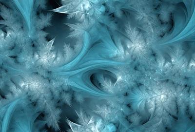 The primary subject of the image is a blue and white pattern, which appears to be a digital art or illustration. The setting is a dark background, which contrasts with the bright blue and white colors of the pattern. The visual style suggests that the image is a creative and artistic representation of a snowflake or a similar design. The overall atmosphere of the image is serene and visually appealing.