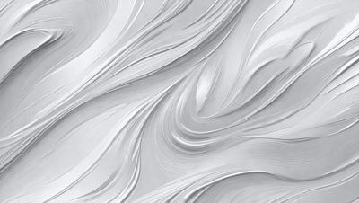 The primary subject of the image is a silver, metallic surface with a wavy, flowing pattern. The setting is a white wall, and the visual style appears to be a combination of digital art and illustration. The dominant colors are silver and white, creating a clean and modern atmosphere.