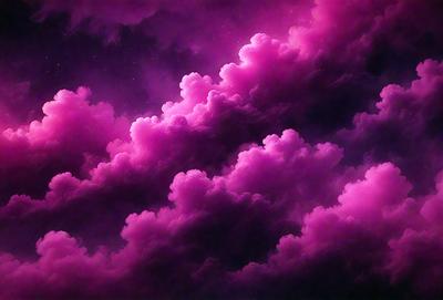 The primary subject of the image is a purple cloud with pink and white accents. The cloud is floating in a dark purple sky, creating a dramatic and moody atmosphere. The visual style of the image is a digital art or illustration, as it appears to be a painting or drawing of a cloud. The colors and mood of the image are predominantly purple and dark, with the pink and white accents adding a touch of brightness and contrast to the overall scene.