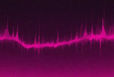 The primary subject of the image is a pink waveform, which is a visual representation of sound. The waveform is displayed on a purple background, creating a visually striking contrast. The setting appears to be a digital art or illustration, as the waveform is depicted in a stylized manner. The colors and mood of the image are predominantly pink and purple, giving it a vibrant and energetic atmosphere.
