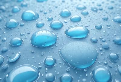The primary subject of the image is a close-up of a blue, water-like surface with numerous small bubbles. The setting appears to be a blue background, possibly a water surface or a blue-toned wall. The visual style of the image is a close-up, which emphasizes the details of the bubbles. The colors and mood of the image are predominantly blue, creating a calm and serene atmosphere.