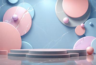 The primary subject of the image is a large, white, marble-like surface with a blue background. The setting appears to be a stage or a platform, possibly in a theater or a performance venue. The visual style of the image is a combination of photo and digital art, creating a unique and artistic representation of the scene. The colors and mood of the image are predominantly blue and white, giving it a clean and sophisticated appearance.