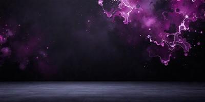 The primary subject of the image is a purple background with a swirling pattern. The setting is a dark room, and the visual style appears to be a combination of a photo and digital art. The dominant colors are purple and black, creating a moody and dramatic atmosphere.