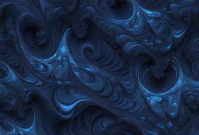 The primary subject of the image is a blue and white ocean wave. The setting is the ocean, with the wave being the main focus of the image. The visual style is a digital art or illustration, as the wave is depicted in a detailed and artistic manner. The dominant colors are blue and white, creating a serene and calming atmosphere.
