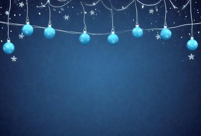 The primary subject of the image is a string of blue ornaments hanging from a wire. The setting is a dark blue background, which creates a contrasting and dramatic effect. The visual style is a combination of a photo and digital art, as the ornaments are digitally manipulated to create a unique and eye-catching display. The colors and mood of the image are predominantly dark and moody, with the blue ornaments serving as a focal point against the dark background.