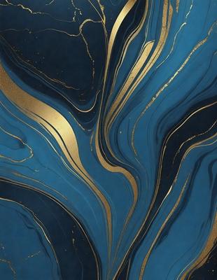 The primary subject of the image is a blue and gold swirl pattern, which appears to be a digital art or illustration. The setting is a blue background, and the visual style is a combination of digital art and illustration. The dominant colors are blue and gold, creating a sense of depth and richness in the pattern.