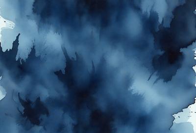 The primary subject of the image is a blue and black painting of a tree. The setting is a blue background, and the visual style appears to be a digital art or illustration. The dominant colors are blue and black, creating a moody and atmospheric scene.
