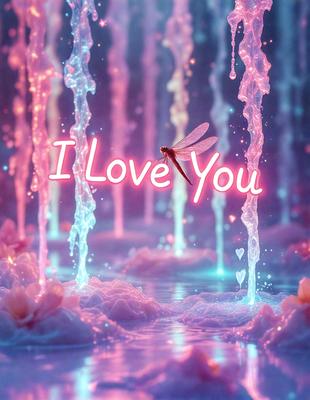 The primary subject of the image is a dragonfly hovering over a pink background. The setting appears to be a magical, fairy tale-like environment, with a pink and purple color scheme. The visual style is a combination of digital art and illustration, creating a whimsical and enchanting atmosphere.