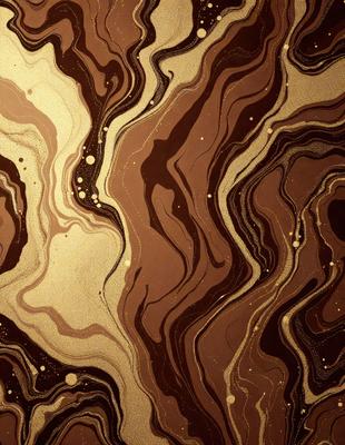The primary subject of the image is a close-up of a marbled surface, which appears to be a patterned wallpaper or a textured wall. The setting is indoors, with the surface being the main focus of the image. The visual style is a combination of photo and digital art, as the image is a close-up of the marbled surface. The colors and mood of the image are predominantly brown and gold, giving it a warm and earthy atmosphere.