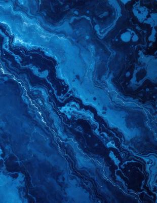 The primary subject of the image is a blue and white marbled stone. The setting is a dark blue background, which contrasts with the light blue and white marbled stone. The visual style is a close-up of the marbled stone, showcasing its unique texture and pattern. The colors and mood of the image are predominantly dark blue and white, creating a sense of depth and contrast.