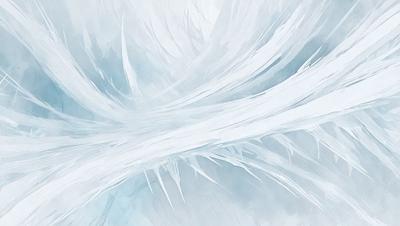 The primary subject of the image is a white, flowing, and swirling mass of frozen water, which appears to be a digital art or illustration. The setting is a blue sky, and the visual style is a combination of digital art and illustration. The dominant colors are white and blue, creating a serene and calming atmosphere.