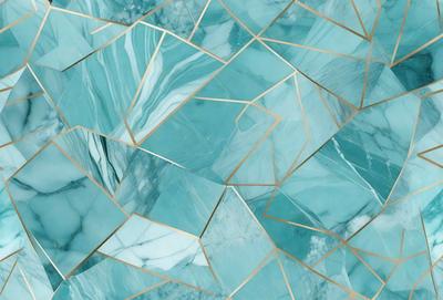 The primary subject of the image is a blue and gold marble pattern. The setting is a blue and white marble wall, which serves as the background. The visual style is a combination of digital art and illustration, creating a unique and intricate design. The dominant colors are blue and gold, giving the image a luxurious and elegant appearance.