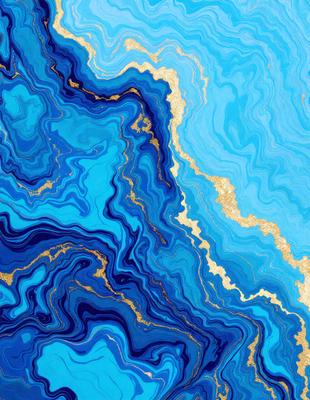 The primary subject of the image is a blue and gold swirling pattern, which appears to be a digital art or illustration. The setting is a blue and gold ocean, with a gold and blue background. The visual style is a mix of digital art and illustration, creating a unique and vibrant atmosphere. The dominant colors are blue and gold, which contribute to the overall mood of the image, evoking a sense of depth and beauty.