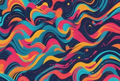 The primary subject of the image is a colorful, abstract design featuring a mix of blue, orange, and yellow colors. The setting is a blue and orange background, which complements the vibrant colors of the design. The visual style appears to be a combination of digital art and illustration, creating a unique and eye-catching pattern. The overall atmosphere is lively and energetic, with the bold colors and intricate patterns evoking a sense of movement and dynamism.