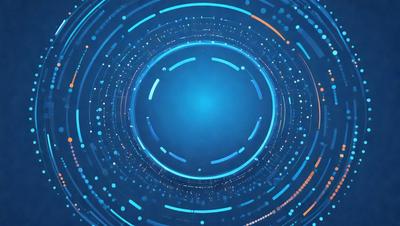 The primary subject of the image is a blue circle with a pattern of blue and orange lines. The setting is a blue background, and the visual style appears to be a digital art or illustration. The dominant colors are blue and orange, creating a vibrant and lively atmosphere.