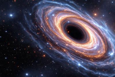 The primary subject of the image is a large, brightly lit, and colorful spiral structure, which appears to be a part of a galaxy. The spiral structure is surrounded by a dark background, which contrasts with the vibrant colors of the spiral. The visual style of the image is a combination of a photo and digital art, creating a unique and captivating representation of the galaxy. The colors and mood of the image are lively and dynamic, capturing the essence of the spiral structure