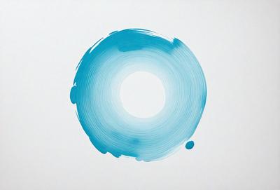 The primary subject of the image is a blue circle, which is the main object, scene, or focus of the image. The circle is set against a white background, creating a contrast between the two colors. The visual style of the image is a combination of a photo and a digital art, illustration, or drawing. The overall atmosphere of the image is calm and serene, with the blue circle representing a sense of tranquility or harmony.