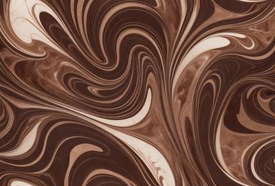 The primary subject of the image is a close-up of a brown and white marbled pattern, which appears to be a piece of wood or a marbled surface. The setting is a room with a wooden floor, and the visual style is a close-up of the marbled pattern. The colors and mood of the image are predominantly brown and white, with a sense of depth and texture.