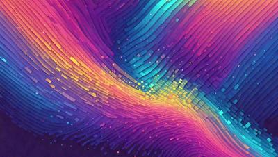 The primary subject of the image is a vibrant, colorful, and abstract design. The setting is a three-dimensional, colorful, and patterned surface, which adds to the visual style. The colors and mood of the image are lively and energetic, with a focus on the bright and bold hues.