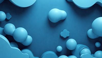 The primary subject of the image is a blue wall with various blue and white shapes and bubbles on it. The setting is a room with a blue background, and the visual style appears to be a combination of digital art and illustration. The dominant colors are blue and white, creating a calm and soothing atmosphere.