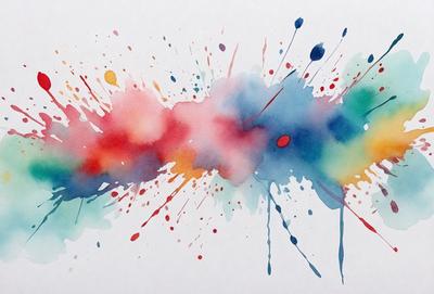 The primary subject of the image is a painting or drawing of a colorful, abstract design. The setting is a white background, which provides a clean and uncluttered appearance. The visual style is a combination of digital art and illustration, as the colors and patterns are vibrant and eye-catching. The dominant colors are red, blue, and green, creating a lively and energetic atmosphere.