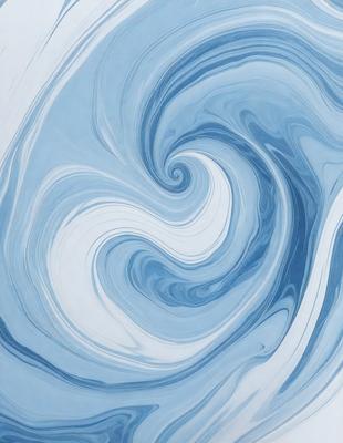The primary subject of the image is a blue spiral pattern, which is the main object, scene, or focus of the image. The setting or background is a blue surface, which could be a wall, a piece of art, or a pattern. The visual style of the image is digital art, as it appears to be a digital illustration or drawing. The dominant colors in the image are blue and white, creating a calm and soothing atmosphere.