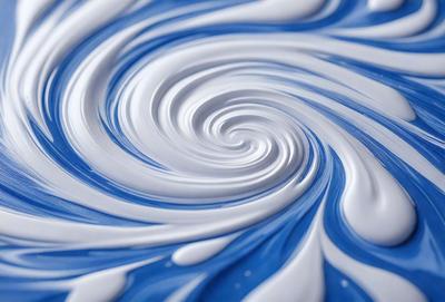The primary subject of the image is a swirl pattern, which is a blue and white design. The setting is a blue surface, possibly a wall or a piece of artwork. The visual style appears to be a combination of a photo and a digital artwork, as it has a unique and intricate design. The colors and mood of the image are predominantly blue and white, creating a sense of calmness and elegance.
