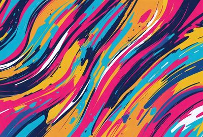 The primary subject of the image is a colorful, abstract design featuring a mix of blue, orange, and yellow colors. The setting is a patterned background, which adds to the visual style of the image. The overall atmosphere is vibrant and lively, with the colors and patterns creating a dynamic and engaging visual experience.