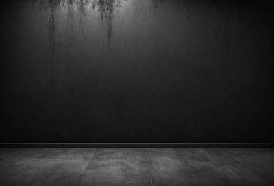 The primary subject of the image is a black wall with a black background. The visual style is a photo, and the colors and mood are dark and moody.