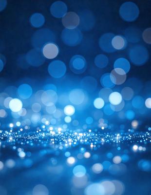 The primary subject of the image is a blue background with a pattern of bright, white, and blue lights. The setting appears to be a dark room, and the visual style is a combination of a photo and digital art. The colors and mood of the image are predominantly blue, with a sense of depth and a slightly mysterious atmosphere.