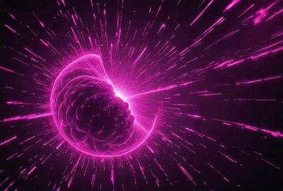 The primary subject of the image is a bright pink, glowing, and swirling object, which appears to be a nebula or a galaxy. The setting is a dark background, which contrasts with the bright pink object. The visual style of the image is a combination of a photo and digital art, creating a unique and captivating representation of the pink nebula. The colors and mood of the image are predominantly pink, which gives it a warm and vibrant atmosphere.