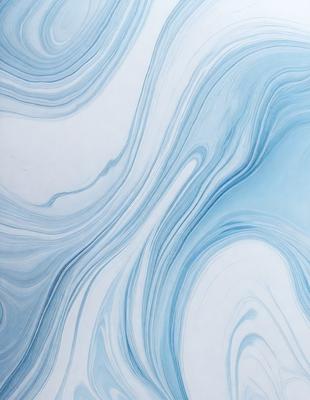 The primary subject of the image is a blue and white swirling pattern, which appears to be a painting or drawing. The setting is a white wall, and the visual style is a combination of artistic expression and digital art. The dominant colors are blue and white, creating a calming and serene atmosphere.